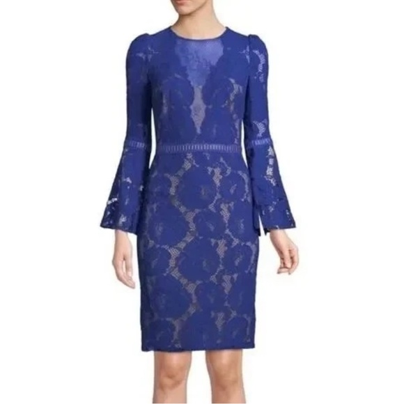 Tadashi Shoji Royal Blue Lace Bell Sleeve Dress - Picture 2 of 12